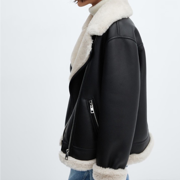 🖤 mango faux shearling-lined biker jacket 🖤
✨ size xs | new with tags ✨ - Picture 4 of 8